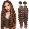 Lakaisa Deep Wave Human Hair Bundles Capelli Umani Extensions Sew in Hair P430 Highlight Brown Real Hair Extensions 2 Bundles Unprocessed Human Hair for Women 30 30 Pollici