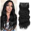 XFSRG 55cm Extensions Clip Capelli Veri 4 Pezzi Hair Extension Clip Parrucche Donna Naturale Riccioli Lunghi E Ondulati Con Forcina Capelli Finti Donna Per Viaggio(Nero)