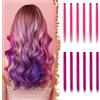 BARSDAR Extension Clip Capelli Colorati per Donne, 12 Pcs Colored Clip In Hair Extensions Colorate Rainbow Party Highlights Posticci Sintetici Estensioni Rosa Rosa e viola d'uva da 55cm