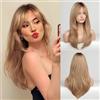 HAIRCUBE, Parrucca lunga bionda da donna, scalata, capelli sintetici, con radici castane