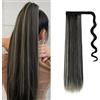 Dcbaboo Posticci per Capelli Coda Capelli Extension Lisci 55cm Coda Finta Capelli Sintetici Extension Coda di Cavallo Capelli Finti Clip Coda Dritti Lunghi Wrap Ponytail, Nero & Biondo Candido