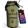 Earth Pak Borsa Impermeabile con Tasca Frontale - Ideale per Kayak, Canottaggio, Pesca, Rafting, Sci, Nuoto, Campeggio, e Snowboarding (Verde, 10L)