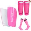 FDEETY Calcio Scaldamuscoli Calzettoni Set 3 pezzi Parastinchi Calcio Bambino Calzini da Calcio Sockliner per Adulti Bambini Ragazzi Ragazze Rosa S