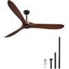 VEVOR Ventilatore da Soffitto Senza Luce da 180 cm Moderno Ventilatore Esterno a Filo a Basso Profilo, Telecomando a 6 Velocità, 3 Pale in Legno, Motore CC Reversibile, per Soggiorno e Patio, Noce