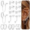 Dochais 8 Paia Orecchini Flat Back Donna, Acciaio Chirurgico Ipoallergenico, Set Orecchini a Bottone e a Cerchio Argento Oro per Cartilagine Daith Tragus Helix Piercing Gioielli