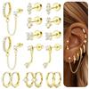 Dochais 8 Paia Orecchini Flat Back Donna, Acciaio Chirurgico Ipoallergenico, Set Orecchini a Bottone e a Cerchio Argento Oro per Cartilagine Daith Tragus Helix Piercing Gioielli