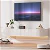 PURFINO Mobile TV Sospeso con Luce LED - Mobile TV a Parete da 140CM con Archiviazione Migliorata & Bordi Arrotondati, Consolle Multimediale TV Moderna per TV da 43-55 Pollici