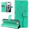 Dcjlbo Cover per iPhone 16e Custodia Cover in Pelle Portafoglio a Libro con Pellicola Vetro Temperato Porta Carte Magnetica Cover Flip Case Antiurto Custodia per iPhone 16e-Verde