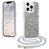 LCHULLE Glitter per iPhone 13 Pro Max Cover con Cordino Regolabile,Argento