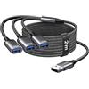 KiWiBiRD Sdoppiatore USB 3 porte, splitter USB 2m prolunga, cavo di estensione USB A per trasferimento dati ricarica, compatibile con laptop, Mac, PS4, PS5, chiavetta USB, tastiera, mouse, stampante