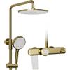 OihPaw Colonna doccia,Oro spazzolato Colonna doccia termostatica,Set colonna doccia 3 in 1 con grande soffione a pioggia da 260 x 260 mm,Asta doccia con soffione e doccetta,Doccia a pioggia con accessori
