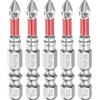 QUARKZMAN 5Pz #2 Punta Croscia Antiscivolo PH2 1/4 Codolo Esagonale 2 (50mm) Punte Trapano Magnetiche Croce Cromate Acciaio S2 Utensile Industriale Per Avvitatore, Argento/Rosso