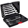 Estink Set chiavi fisse a cricchetto 8-19mm, 12 pezzi in vanadio cromato, Chiavi combinate flessibili per auto e fai da te, Custodia inclusa, Angolo di ritorno 5° con 72 denti