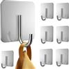 MGCKGBN Portasciugamani senza foratura, set da 8 pezzi, argento - portasciugamani da bagno impermeabile, gancio in acciaio inox, gancio adesivo funzionale, gancio da parete autoadesivo, gancio per