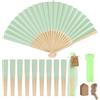 SWAWIS 28 Pezzi Verde Chiaro Ventaglio di Carta, Ventagli Pieghevoli con 30 Sacchetti di Organza e Biglietti di Ringraziamento, Ventaglio di Bambù Colore Solido per Matrimoni Decorazioni Battesimo DIY