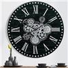 Lafocuse Orologio da Parete Grande Ingranaggio Mobile, Industriale Steampunk Legno Vintage Nero, Retro Numeri Romani 57 cm per Soggiorno Bar Cucina Ufficio