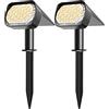 Quntis Faretto LED da Esterno Solare 2Pcs Luci Solari da Giardino IP65 Impermeabile Faretti Solari Potenti 3 Modes Luci Esterno Energia Solare per Cortile, Patio, Prato, Bianco Caldo