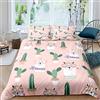 Homemissing Set di biancheria da letto con copripiumino Lama Alpaca e cactus per bambini, carino copripiumino e copriletto per ragazzi e ragazze, colore rosa, vacanze estive, king size