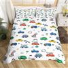 Homemissing Set di biancheria da letto per bambini con copripiumino per auto, autobus, trattori, fattoria, trattore, per bambini, ragazzi e ragazze, con veicoli di trasporto e automobili, copriletto