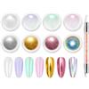 BISHENGYF Polvere per Unghie Cromata 8 Colori -【Effetto Specchio Brillantini Unghie】Polvere Unghie Effetto Perla Bianca Metal con pennello unghie in silicone, Facile Usare Decorazioni Unghie Nail Art