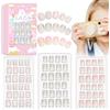 Laza 72 unghie per bambini, a pressione, pre-colla, copertura completa | Kit per unghie finte a copertura completa, con glitter argentati, stelle e cuori rosa, per bambini, adolescenti, ragazze