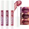 HISUNBEN Lucidalabbra glitterato 3 colori, set di rossetti liquidi per labbra, lucentezza sciroppata, durevole, idratante, alta lucentezza, set per labbra
