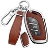 Rondrive Custodia per chiave auto in metallo per MG MG4 MG5 MG6 MG ZS Hybird+ EV HS EHS ZX GT Roewe RX3, custodia protettiva per chiavi con portachiavi, colore argento e marrone