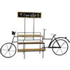 DRW Bicilletta fioriera espositore in metallo con vassoi in legno nero e naturale, 140 x 217 x 78 cm