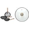 Tognana Great Stone, Set 3 Padelle 20/24/28 cm, Alluminio, Nero & Eco, Coperchio da 28 cm, Vetro, Trasparente