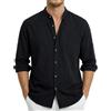 Enlision Camicia di Lino Blu Camicia da Uomo Manica Lunga Estiva Collo Coreana con Bottoni e Maglia da Spiaggia Casual Henley Shirts M