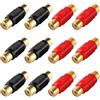 KUOQIY 12 Pezzi Accoppiatore da Femmina a Femmina RCA, RCA Accoppiatore Adattatore Phono, per Altoparlanti, Fono, Amplificatore, Placcato Oro - Nero, Rosso