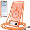 Coalbooliy Cover Magnetica per iPhone Air/iPhone 17 Air con Cordino,Compatibile con Mag-Safe, Custodia Traslucida Opaca Posteriore Sottile Antiurto con Laccio Tracolla Corda Cinghia Case,Arancione