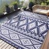 Homaxy Tappeto esterno, resistente intemperie, plastica, pieghevole, lavabile, anti-raggi UV, reversibile, terrazza, campeggio, picnic, 270x360 cm, blu marino e bianco