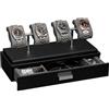 ROTHWELL Lussuoso supporto per 4 orologi, scatola in pelle con copertura in acrilico e cuscino scorrevole estraibile, cassetto accessori multiconfigurazioni, nero/grigio, 13 pollici (lunghezza) x 5,25