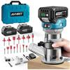 Avhrit Router per legno senza fili 21 V: strumento elettrico per fresa a palma, 2 pezzi da 4000 mAh, motore brushless a 6 velocità (0-3300 giri/min), base in alluminio, display a LED, estrazione della