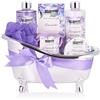 BRUBAKER Cosmetics Set bagno e doccia alla lavanda - Set regalo 7 pezzi in vasca decorativa