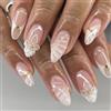 Nymora 24 unghie finte a forma di fiore bianco 3D, kit per manicure in gel gelatina, facili da usare per matrimoni e festival, unghie finte a mandorla, di medie dimensioni, con perline 3D, design con