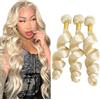 AiPliantfis Loose Wave Bundles Human Hair Capelli Veri Tessitura Human Hair Extensions Capelli Umani #613 Blonde 50g/PC 150G Double Weft for Women 3 Bundles 16 18 20 Pollici
