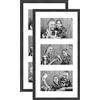ATOBART - 2 cornici portafoto, 19 x 38 cm, adatte per collage e documenti, con passepartout e 3 aperture per 3 foto da 10 x 15 cm, colore: nero