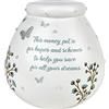 Pot of Dreams Salvadanaio in ceramica dipinto a mano con motivo floreale, realizzato a mano, ecologico, riciclabile e con messaggio, regalo decorativo perfetto per compleanni e vacanze