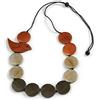 Avalaya Grigio scuro/argento metallizzato/rame moneta di legno perline e uccello nero corda di cotone lunga collana/96 cm lunghezza massima/regolabile, Legno cavi legno