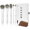 BEILI 6 mini pennelli da trucco da viaggio, kit di pennelli da trucco portatili per cipria, evidenziare, ombretto, contour, sopracciglia, ciglia, setole sintetiche (bianco)