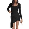 KOEMCY Vestito Donna Sexy Maniche Lunghe Mini Bodycon Abito Vita Alta Elegante Casual Vestiti Cravatta Pullover Elasticizzato Vestito (Nero,XL)