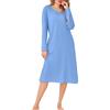 Wikoan Camicie da Notte da Donna Cotone Camicie da Notte con Scollo a V Camicia da Notte a Maniche Lunghe con Tasche,Verde Scuro,M
