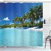 ABAKUHAUS Oceano Tenda da Doccia, Relax Beach Resort Spa, Tessuto Set di Decorazioni per il Bagno con Ganci, 175 x 200 cm, Turchese Verde Blu