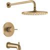 Delta Rubinetto moderno Raincan Round Monofunzione Vasca e Doccia Trim Kit Oro, Set di rubinetti per vasca, Soffione doccia a pioggia Oro, Kit doccia Delta Bronzo Champagne T14469-CZ-PP (valvola non