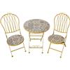 SAL. MAR. S.R.L. Set Capri Pieghevole 3 pezzi, giardino, metallo, ceramica, mosaico maioliche ocra, tavolo Ø 60 cm, sedie pieghevoli