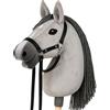 CELMAN Hobby Horse Cavallo Bastone Grigio con Briglie e Redini - Testa Taglia A3 - Peluche Realistico con Asta in Legno - Gioco di Equitazione per Bambini