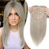 S-noilite Hair Topper Capelli Clip Extension 15 * 15cm Toppers Sintetici per Capelli Sottili Hair Toupet Donna Frontale Extension Lisci Posticci Fringe Toupee,35cm Biondo argento misto