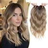 Ms Taj Particelle per capelli da donna, 40 cm, biondo marrone con root scuro ondulato, per donne con capelli diradanti, clip in wiglet sintetici